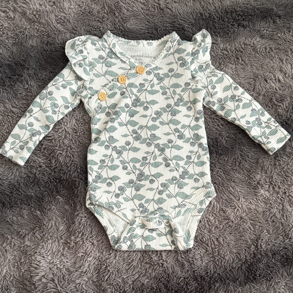 Catherine Malandrino Leaf Print Kids Bodysuit - Green and White